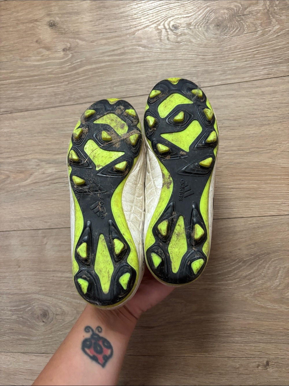 adidas Copa White Kids Soccer Cleats with Black Stripes and Lime Studs - Picture 2 of 3